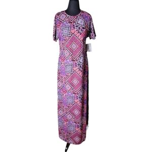 LuLaRoe Maria geometric print maxi dress pink purple short sleeve size small